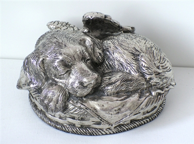 silver dog urn