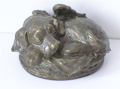 bronze dog urn with metal alloy