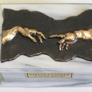 Renaissance Green White Urn w/Bronze Plaque