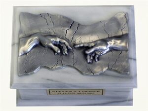 Renaissance Green White Urn w/Pewter Plaque