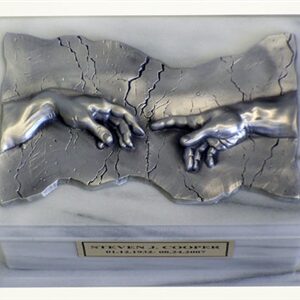 Renaissance Green White Urn w/Pewter Plaque