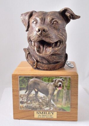 Pitbull Dog Oak Memorial Urn