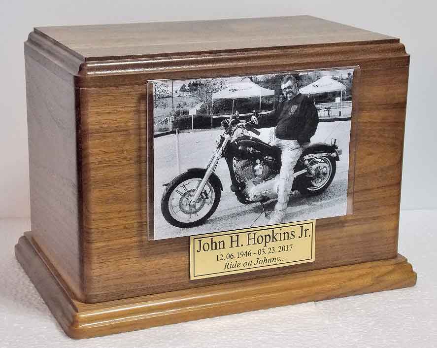 Walnut Wood Urn w/Photo Frame