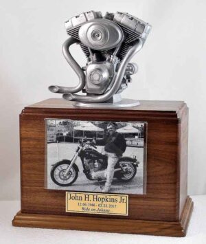 Silver Motorcycle Urn Walnut Version