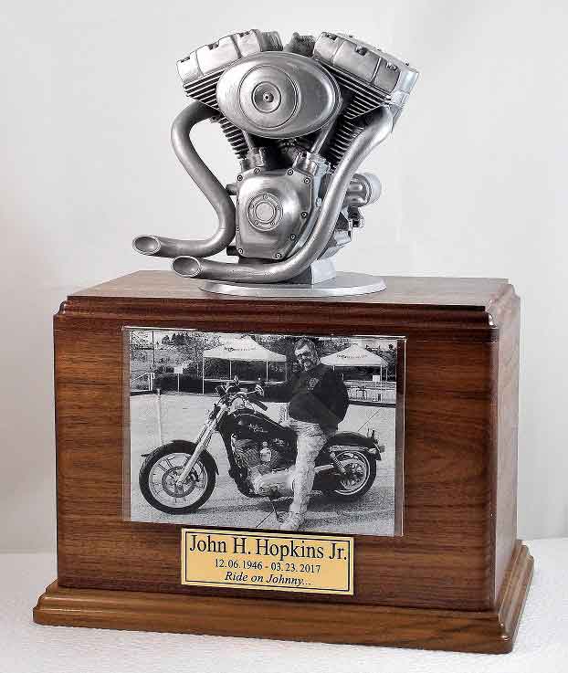 Silver Motorcycle Urn Walnut Version