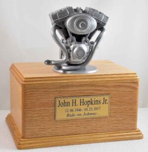 Silver Motorcycle Urn Oak Version